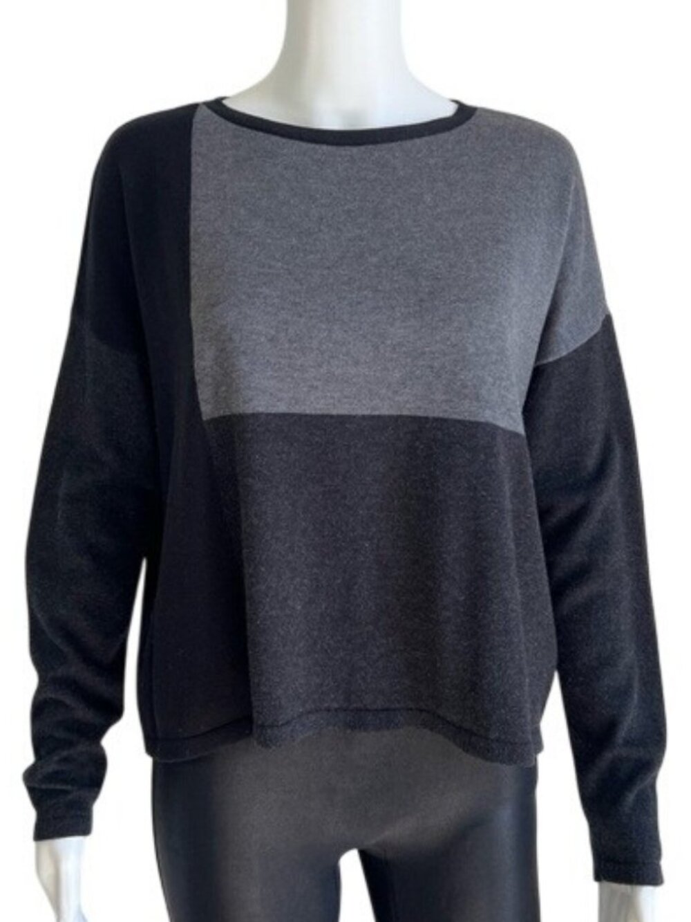 Eileen Fisher Boxy Color Block Sweater in Gray - XS